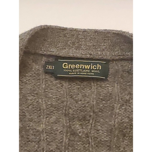 Vintage Greenwich 100% Shetland Wool ~ Gray Cardigan Sz 2XLT Fishermen Knit - Picture 5 of 9
